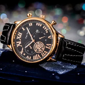 WJ-10817流行新款男士皮革表带石英表酷盘商务风格带日历男士皮革手表