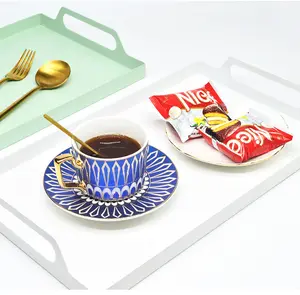 Luxo Metal Ferro Food Coffee Snack Servindo Bandejas com alças