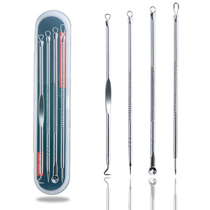 Extracteur de points noirs professionnel en acier inoxydable argenté rose, extracteur de comédons, <span class=keywords><strong>pince</strong></span> à acné, ensemble de 4 pièces pour le nez et le visage - Product Image 1