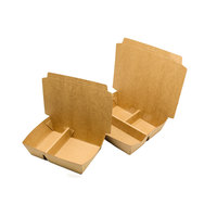 Boîte à lunch à emporter Terrax personnalisée en carton kraft imperméable à 3 compartiments, revêtement UV, laminage mat pour les services de restauration