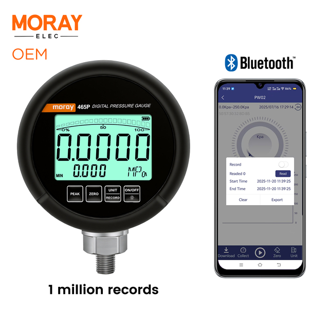 Moray ME465PR OEM OBM BT RS485 Stainless Steel Battery Data Logger with 1 Million Records 5-Digit LCD Vacuum Pressure Gauge