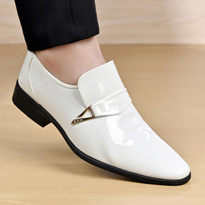 Patent Leather Men's Pointed <b>Toe</b> Loafers Office Career Solid Color Breathable Rubber Outsole Microfiber Lining Embossed Logo - Product Image 1