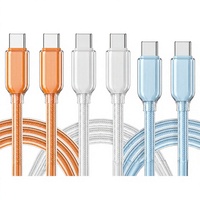 Câble de données tressé transparent 65W double Type-C avec gaine en PVC et conducteur en cuivre pur, charge rapide pour Huawei et iPhone