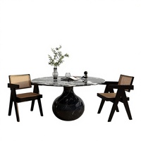 Table à manger moderne en marbre naturel poli avec pieds en bois massif, mobilier pour villa, restaurant, salon, appartement