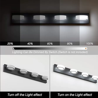 Lampu Cermin LED 4-Lampu Bulat Dapat Diredupkan, 5 Suhu Warna, Finishing Hitam Poles, Pemasangan di Dinding, Modern untuk Kamar Mandi Dalam Ruangan