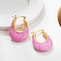 Pendientes de acero inoxidable para mujer con esmalte de colores efecto goteo de aceite y diseño de cuerno de vaca con cierre de gancho