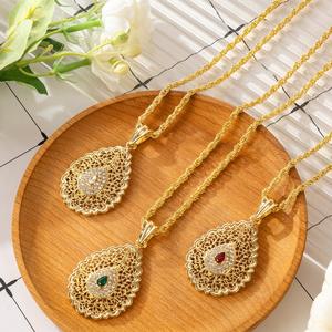 שרשרת תליון מסגסוגת מצופה זהב וינטג' מזרח תיכונית משנת סִגְנוֹן עם שרשרת חוליות לעיצוב אתני לילדים עם קריסטל ואבני חן. - Product Image 4