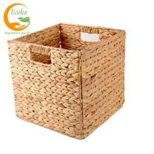 Cesta de Jacinto de Agua Natural Tejida a Mano a Precio Económico, Cestas Organizadoras Cuadradas Plegables Tejidas a Mano de Estilo Nórdico a Precio Económico - Product Image 1