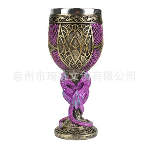 Shuanglong Stemmed Glass Resin Wine Glass Party Decorative Ornament Food Grade Stainless Steel Cup - Product Image 5