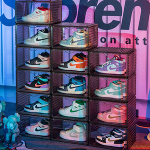 Transparent Sneaker Storage <b>Box</b> Rectangle 37x28x22cm Removable Standing Type <b>Shoe</b> Cabinet For Living Room Bedroom - Product Image 1