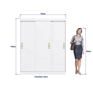 Armoire de style moderne ESSENTIAL avec 3 portes coulissantes et 2 tiroirs, meubles de chambre à coucher, panneaux de particules, revêtement en vernis céramique blanc - Product Image 5