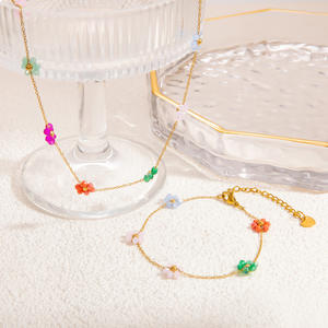 Floral Jewelry <b>Set</b> Stainless Steel 18K Gold Plated Necklace <b>Bracelet</b> Women's Gift Fashion Jewelry - Product Image 1