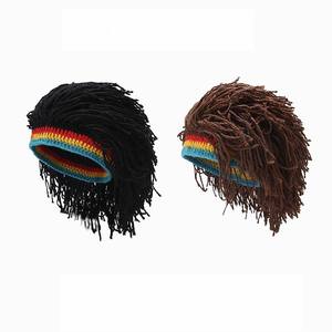 Chapeau d'hiver tricoté à la main drôle Beanie Rasta Hat With <span class=keywords><strong>Dreadlocks</strong></span> Men Knit Hat With Hair Boys - Product Image 1
