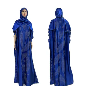 MC-1635 2022 abaya dubai robe africaine vêtements de prière musulmane femme 2 pièces ensemble abaya hijab robe en satin avec des pierres