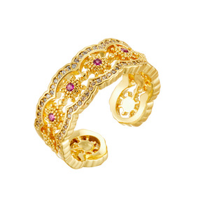 Vintage Style Gold Openwork Ring With Micro Pave Zircon Flower Design Adjustable Index Finger Party Jewelry - Product Image 5