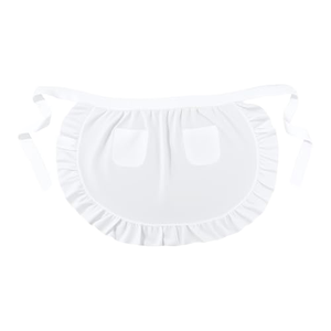 Delantal de camarera profesional elegante, blanco, con volantes, 2 bolsillos delanteros y borde plisado - Product Image 1