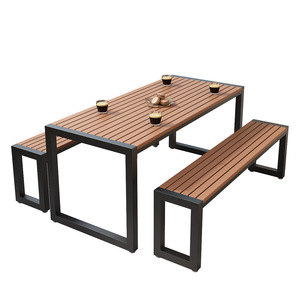 Mesa de Comedor Moderna de Hierro y Madera para Exteriores con Banco y Sillas para Hotel, Restaurante, Cafetería, Uso Comercial - Product Image 2