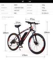 Vélo électrique de montagne écologique, pneu gras de 26 pouces, moteur de moyeu arrière sans balais, 250W, 27 vitesses, batterie au lithium 36V 10Ah, autonomie de 60 km