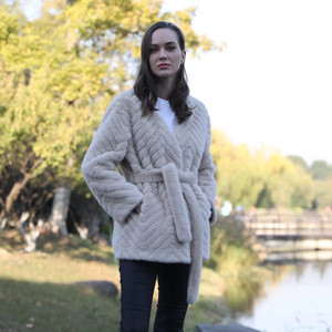 Janefur Manteau en fourrure artificielle pour femme Manteau en fourrure de vison de haute qualité pour femme avec ceinture - Product Image 6