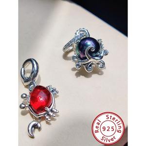 Colgante de moda unisex de la serie Océano con broche redondo de plata de ley 925 y circonita, ideal para joyería DIY, venta al por mayor. - Product Image 5