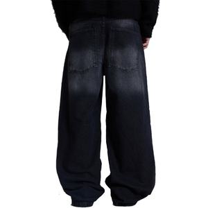 Jeans de Mezclilla Negros Deslavados Personalizados, Mezclilla Gruesa 100% Algodón, Pantalones Holgados para Hombre - Product Image 3