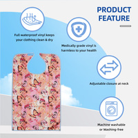 Vente en gros de bavoir imperméable réutilisable pour adultes, protecteur de vêtements de salle à manger avec attrape-miettes en option, bavoir imprimé en polyester lavable
