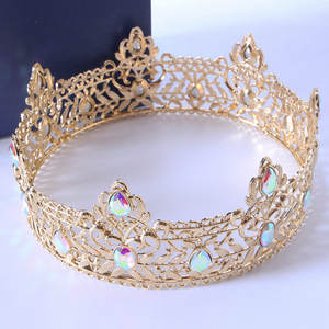 QS عالية الجودة تاج ذهبي للرجال بسيط متعدد الألوان دائرة كاملة غطاء رأس كينج لحفل الزفاف وعيد ميلاد للعروس - Product Image 6