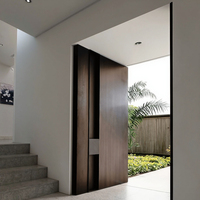 Porte d'entrée pivotante en aluminium, grain de bois, serrure intelligente, charnière multipoints hors axe, résistante aux UV, fluorocarbone, taille personnalisée, entrée de villa