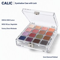 Boîte de rangement pour fards à paupières en acrylique Calic avec serrure, transparente, 16 compartiments, verrouillable, pour la vente au détail de produits de beauté, taille personnalisée, OEM, vente en gros