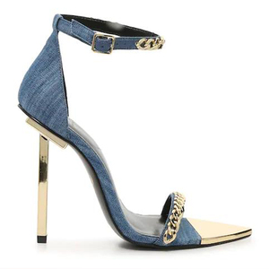 Plus Size <span class=keywords><strong>tacchi</strong></span> a spillo a punta cinturino con fibbia a catena in oro donna sandali in Denim <span class=keywords><strong>tacchi</strong></span> ragazza - Product Image 3