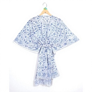 Magnifique robe kaftan indienne en coton écologique, à col en V, sans manches, moulante, à découpes florales, imprimée en sérigraphie, pour femmes - Product Image 1