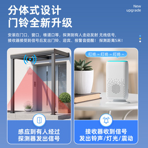 Timbre con sensor infrarrojo tipo split, 58 tonos, modos ajustables, alarma inalámbrica con batería para seguridad en el hogar y la tienda - Product Image 4