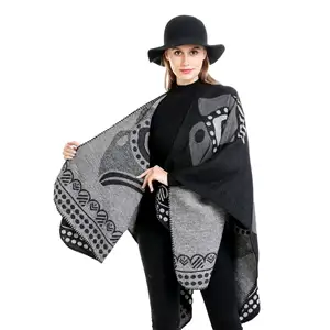 Poncho-cape épaisse en cachemire pour femme, châle, écharpe longue, fourchette fendue, collection