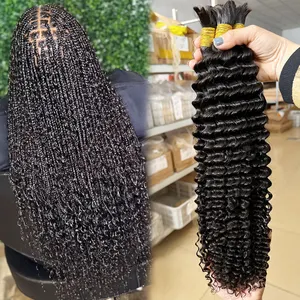 Rambut manusia jumlah besar untuk mengepang basah dan bergelombang ekstensi rambut kepang keriting mikro tanpa kain untuk kotak kepang Boho