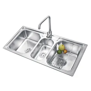 Fregadero de Cocina Empotrable de Acero Inoxidable 304 Antioxidante de 3 Compartimentos K-E10850TB - Product Image 1