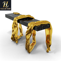 Table console de luxe haut de gamme noire avec feuille d'or pour hôtels et villas, table d'entrée design style galerie d'art
