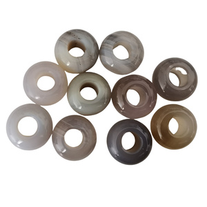 Nuove Perle di Agata Grigia Lisce Rotonde con Foro Grande 10x4mm per Creazione di Braccialetti, Pietre Preziose Sciolte - Product Image 3
