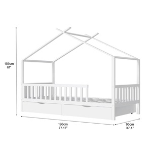 Lit à baldaquin en bois, taille twin, avec tiroirs de rangement pour enfants, design moderne, blanc gris, structure en bois massif - Product Image 5