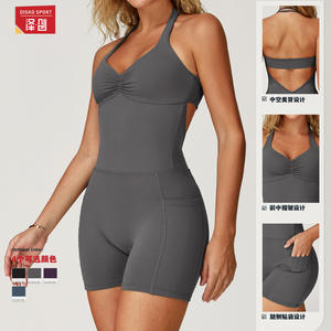 ชุดบอดี้สูทแบบผูกคอสำหรับผู้หญิง ยี่ห้อดิสโก้ สปอร์ต ผ้าเนื้อนุ่ม สีพื้น คุณภาพสูง สีดำ สีฟ้าเทา สีม่วงองุ่น - Product Image 2