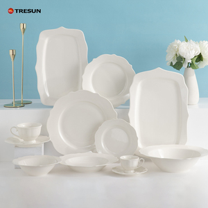 Tùy Chỉnh Tốt New Bone Trung Quốc Trắng Bộ Bữa Ăn Tối Khách Sạn Sang Trọng Bộ Sưu Tập Đồ Ăn Tấm Và Bát Bộ Đồ Ăn Đặt Đám Cưới Bát Đĩa - Product Image 1