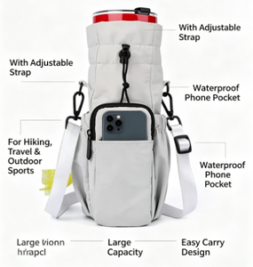 40 oz Linen Water <b>Bottle</b> Holder <b>Carrier</b> Bag with Adjustable Strap Waterproof Phone Pocket for Hiking Travel Outdoor Sports - Product Image 2