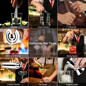 Customize Premium 550ml/750ml Bartenders Measuring Jigger Mixing Boston Stainless Steel Cocktail Shaker Kit With Bamboo Stand