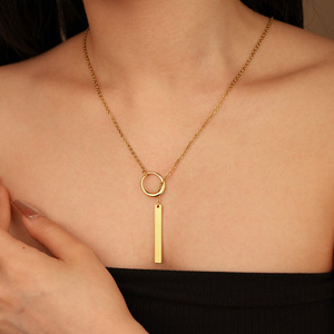 Collar de Moda con Colgante de Barra Circular en Acero Inoxidable Chapado en Oro de 18k para <span class=keywords><strong>Mujer</strong></span> - Product Image 5