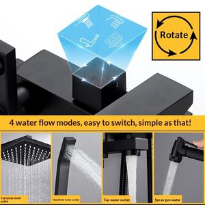 Robinet thermostatique en cuivre, ensemble de douche, noir mat, pomme de douche carrée, montage mural, motifs de pulvérisation, massage, pluie, bulles - Product Image 3