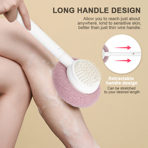 Vòi hoa sen Silicone cơ thể Scrubber Kính thiên văn dài xử lý mềm xốp trở lại tắm bàn chải <span class=keywords><strong>2</strong></span>-trong-1 tẩy da chết Massage hai mặt chà - Product Image 3