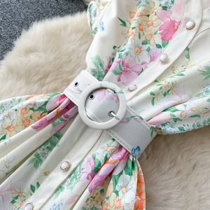 Robe longue florale élégante de qualité supérieure, col en V, sans manches, taille haute, coupe trapèze, style français - Product Image 6