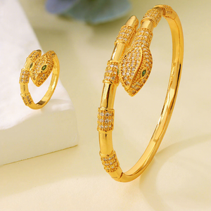 Conjunto de Anillos y Brazaletes de Lujo con Cabeza de Serpiente, Chapado en Oro de 21k, con Circonitas, Estilo Punk, para Mujer, para Fiestas - Product Image 6