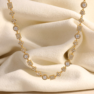 สร้อยคอเพชร ชุบทอง 18k ทรงปรินเซสคัท เครื่องประดับงานแต่งงาน รูปทรงตัวยู ดีไซน์เรขาคณิต - Product Image 4