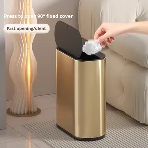 Corbeille à papier haut <span class=keywords><strong>de</strong></span> gamme en acier inoxydable pour salle <span class=keywords><strong>de</strong></span> bain, modèle premium à poussoir, design étroit et élégant, <span class=keywords><strong>luxe</strong></span> discret, durable pour la maison - Product Image 3