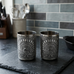 Verre vintage en acier inoxydable à double paroi avec motif paon pour adultes, cadeau de fête - Product Image 3